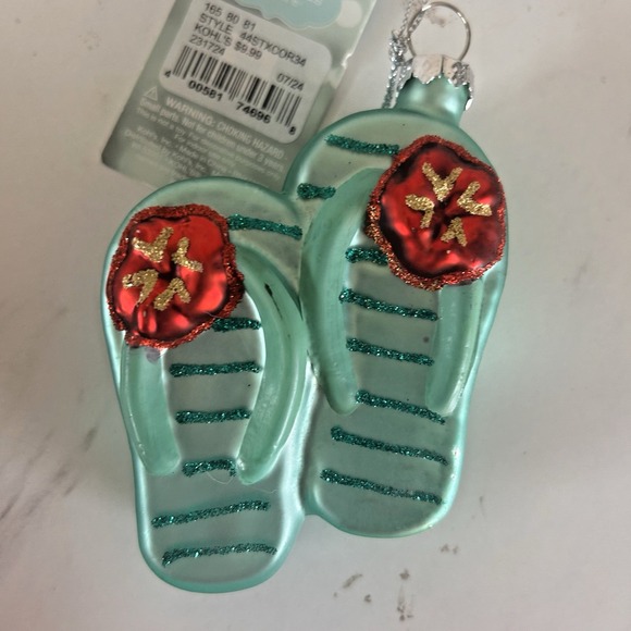 Beach Flip Flops Sandals Glass Christmas Ornament Green St Nicholas Square NEW! - Picture 1 of 4